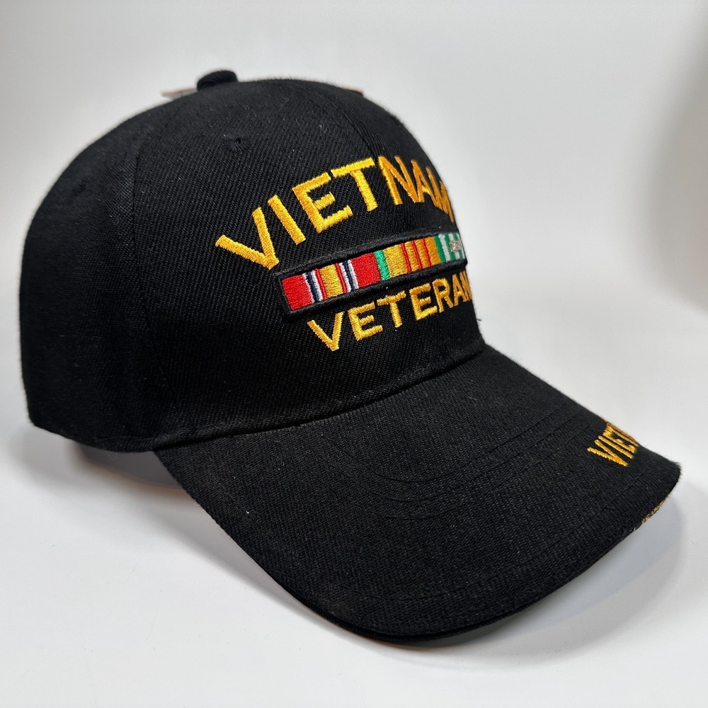 Vietnam Veteran Black Cap Hat Ribbons Metal 1960- Emblem Embroidered NEW w/ Tag - Picture 9 of 14